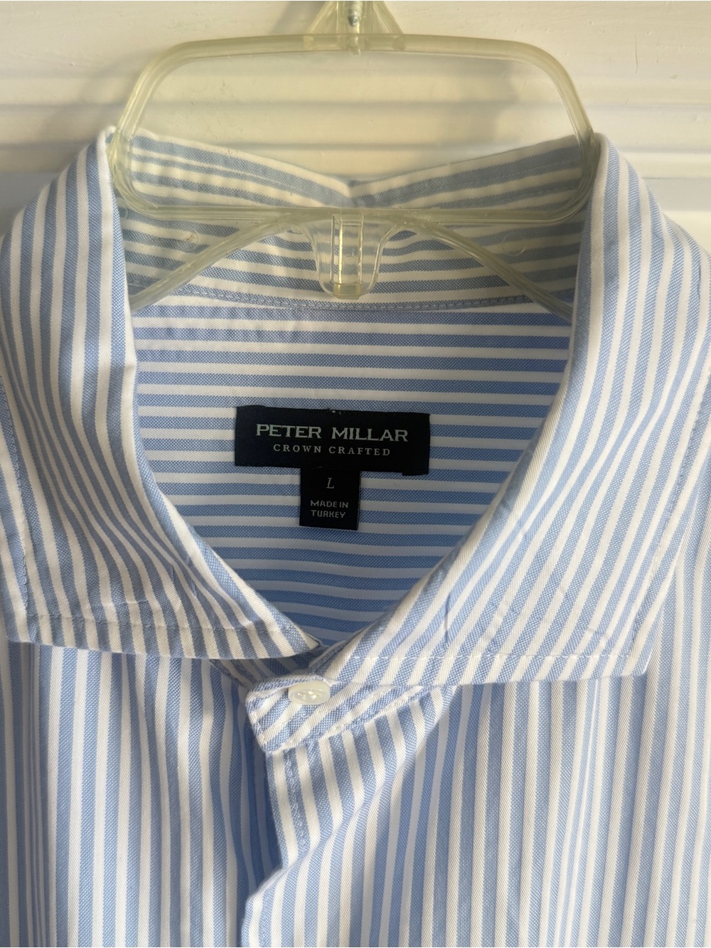 Peter Millar Crown Crafted Blue White Stripe Dress Shirt Large Long Sleeve